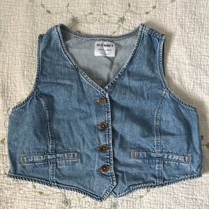 Old Navy Denim Vest Western Rodeo Cowgirl Cropped Button Front Jean Vest Petite